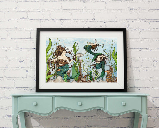 PinkPolish Design Art Prints "Mermaid Cove" Watercolor Painting: Art Print