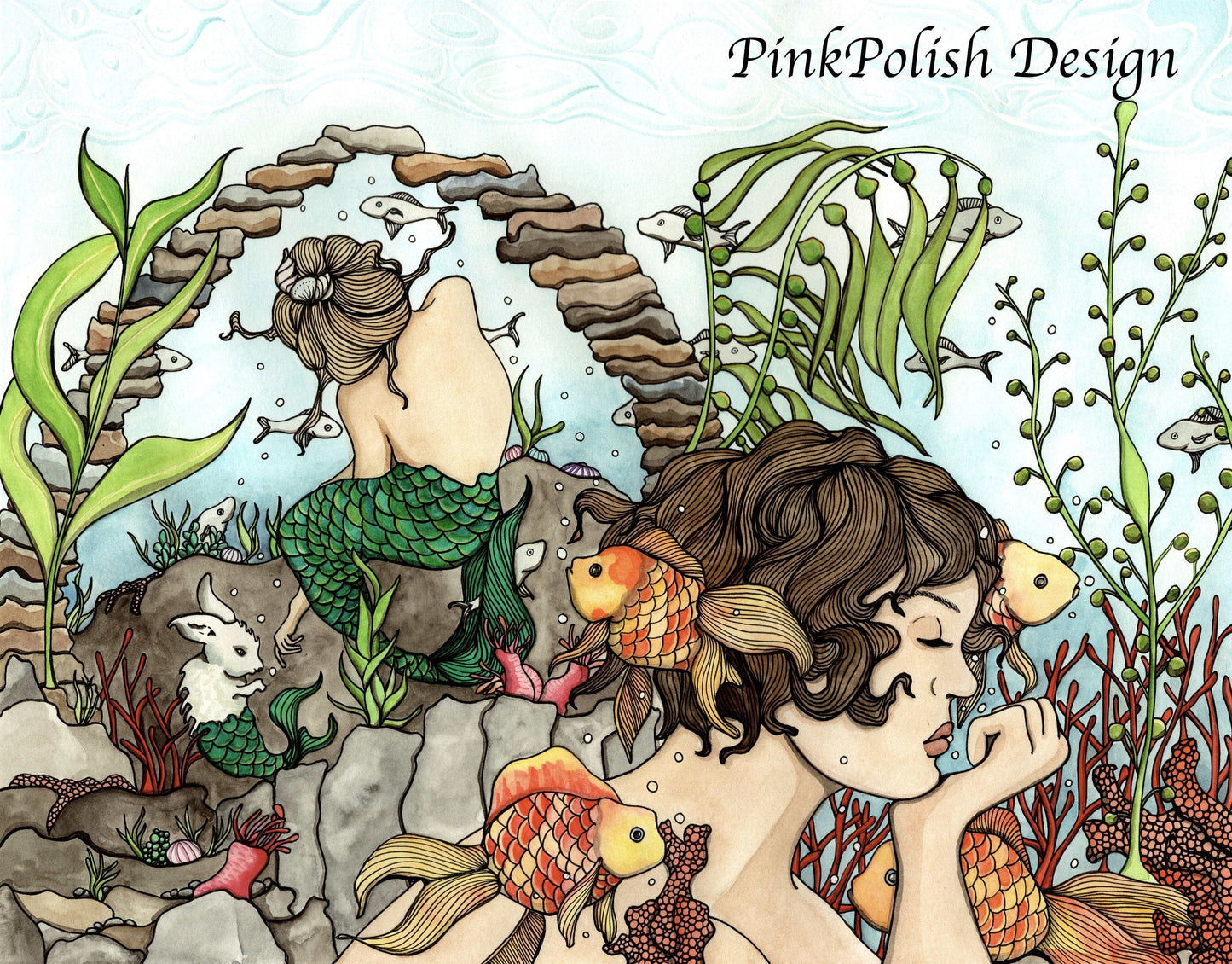 PinkPolish Design Art Prints "Mermaid Daydream" Watercolor Painting: Art Print