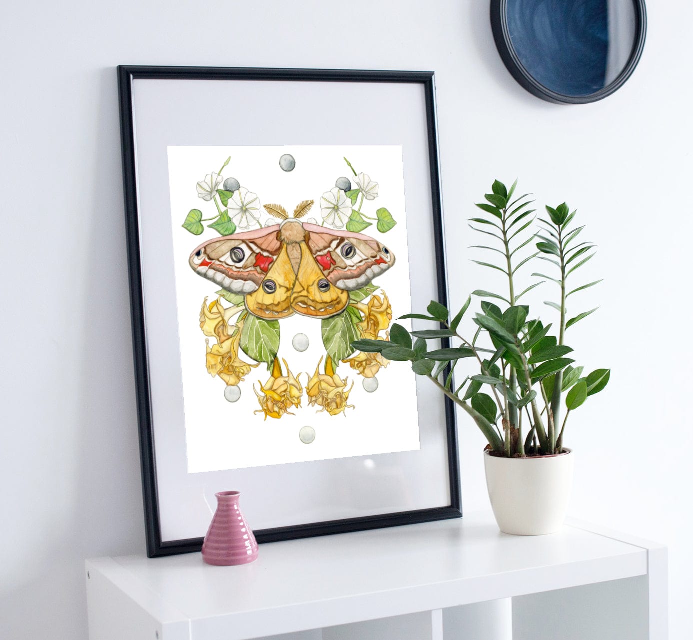 PinkPolish Design Art Prints 11"x14" "Moon Moth Garden"  Watercolor Painting: Art Print