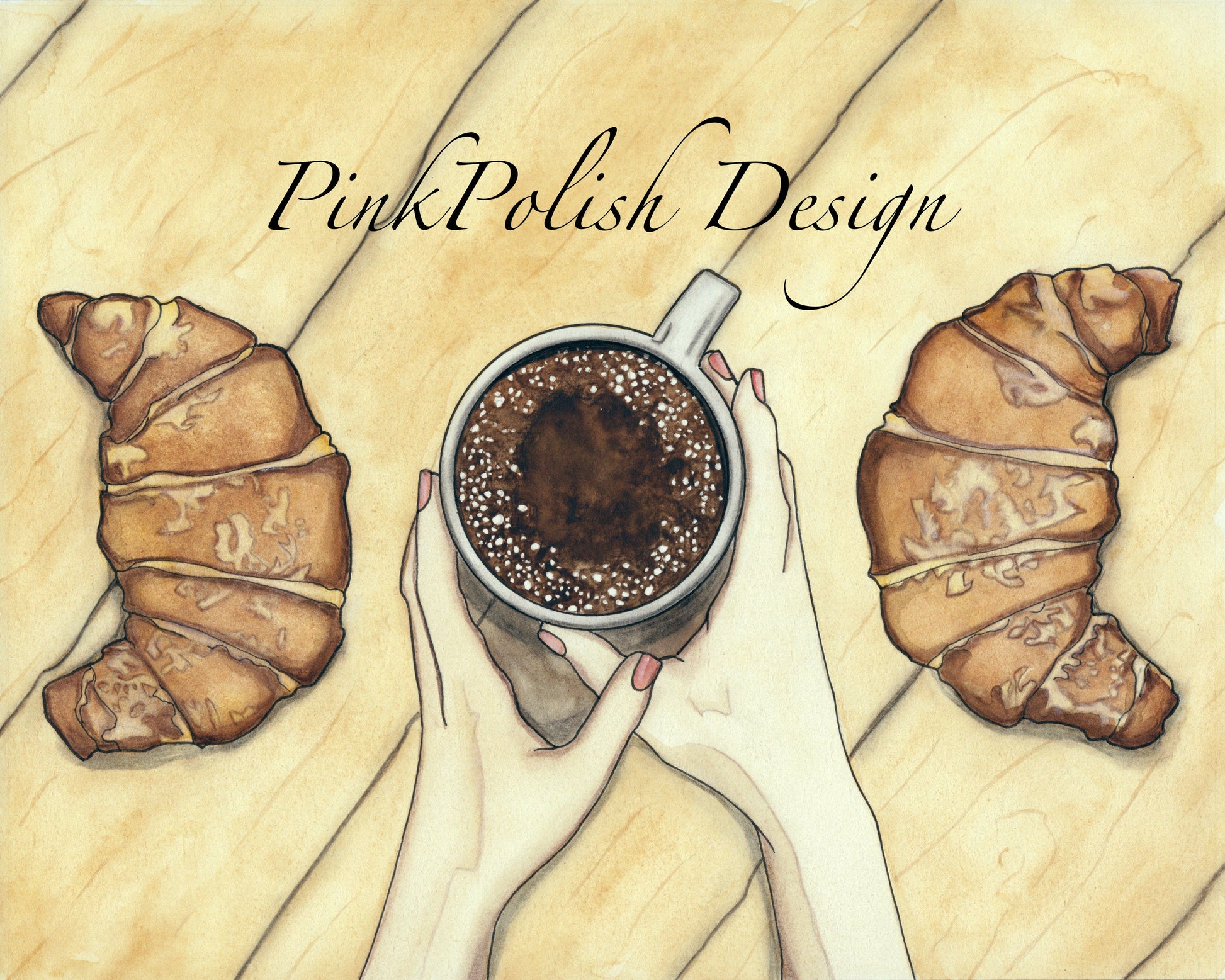 PinkPolish Design Art Prints "Moon Phases - But Coffee" Watercolor Painting: Art Print