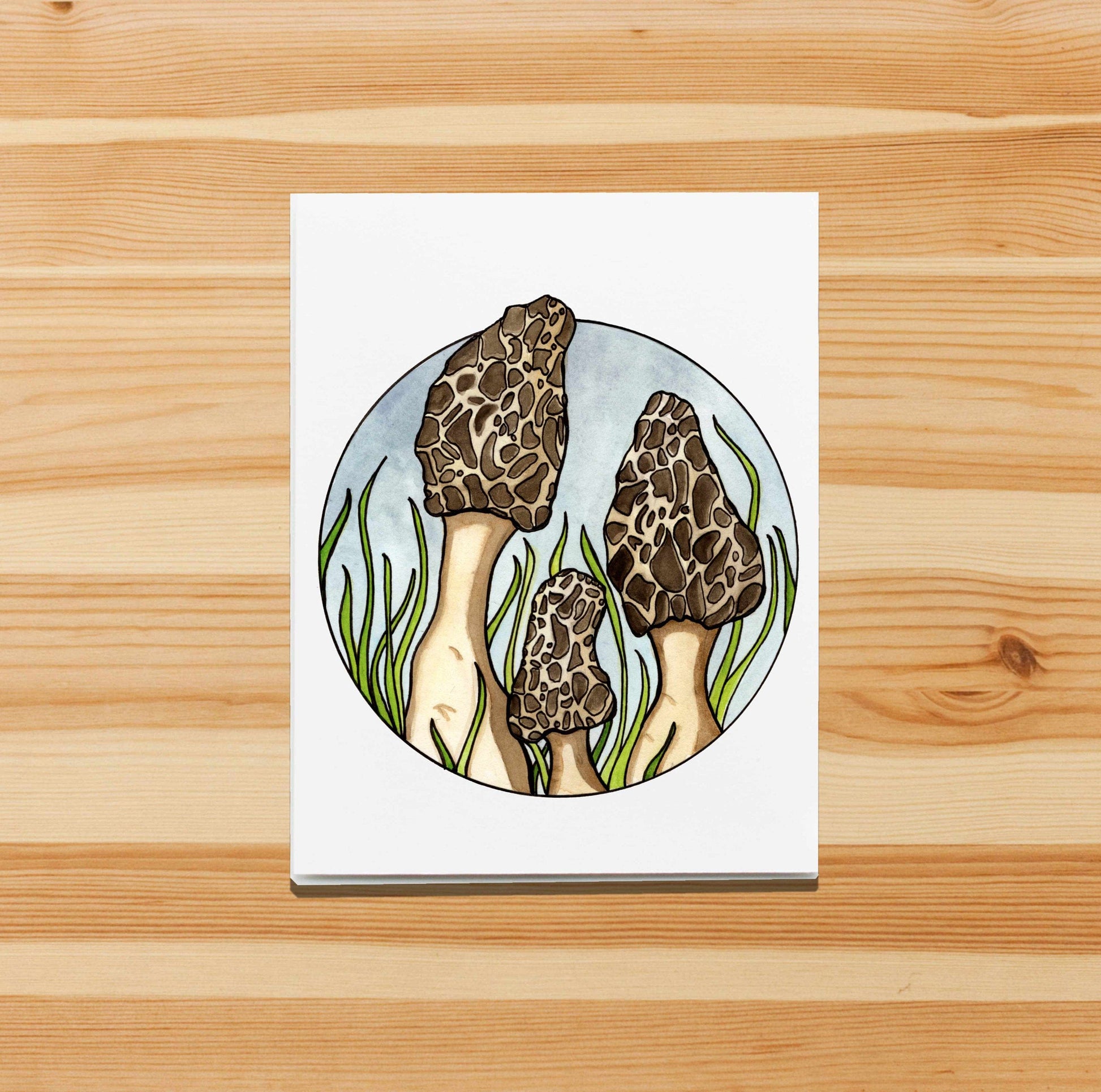 PinkPolish Design Note Cards "Morel Mushrooms" Handmade Notecard