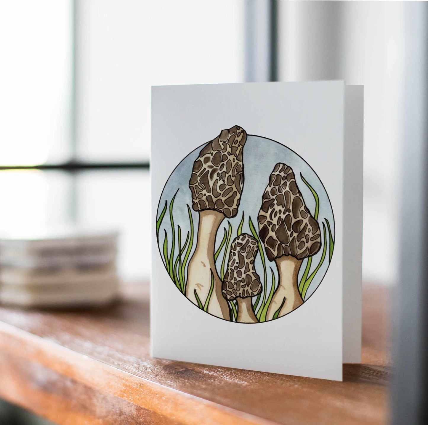 PinkPolish Design Note Cards "Morel Mushrooms" Handmade Notecard