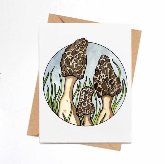 PinkPolish Design Note Cards "Morel Mushrooms" Handmade Notecard
