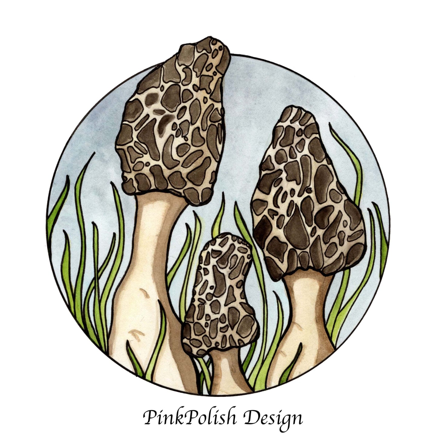 PinkPolish Design Art Prints "Morel Mushrooms"  Watercolor Painting: Art Print