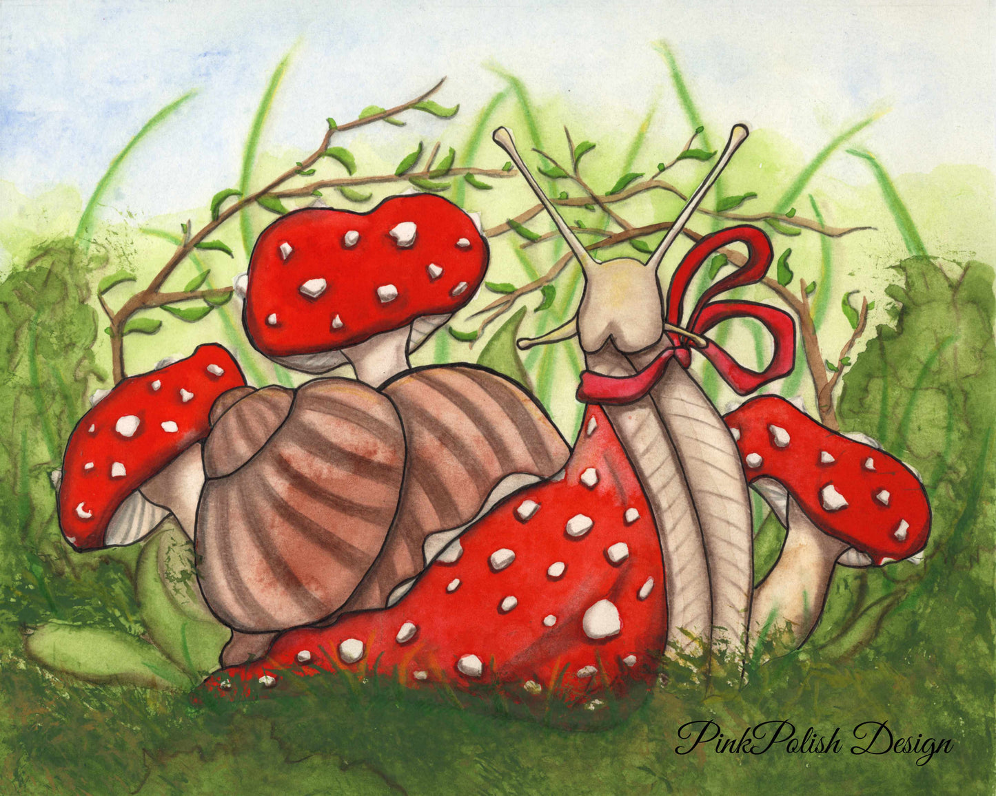 PinkPolish Design Art Prints "Ms. Fantabulous Snail" Watercolor Painting: Art Print