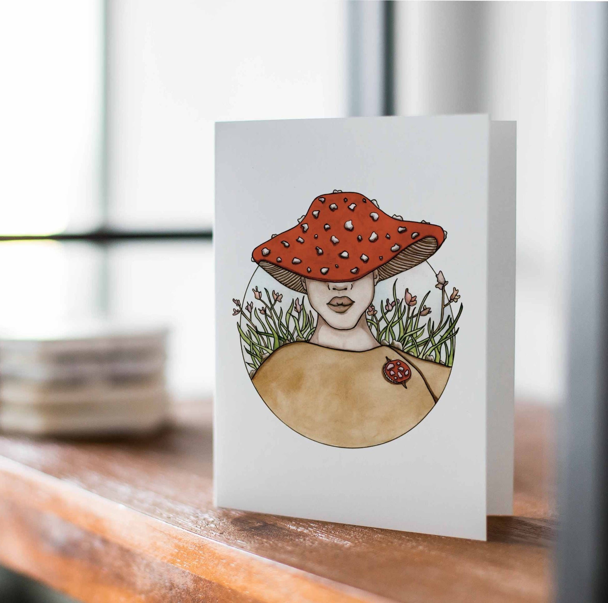 PinkPolish Design Note Cards "Mushroom Cap" Handmade Notecard