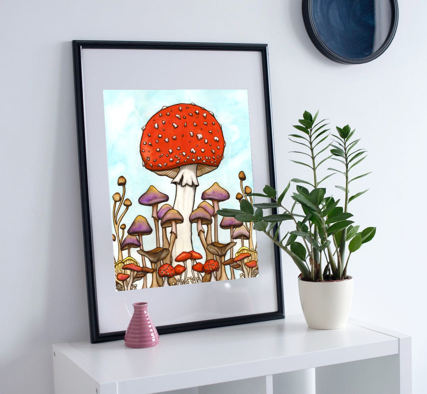 PinkPolish Design Art Prints 11"x14" "Mushroom Fields"  Watercolor Painting: Art Print