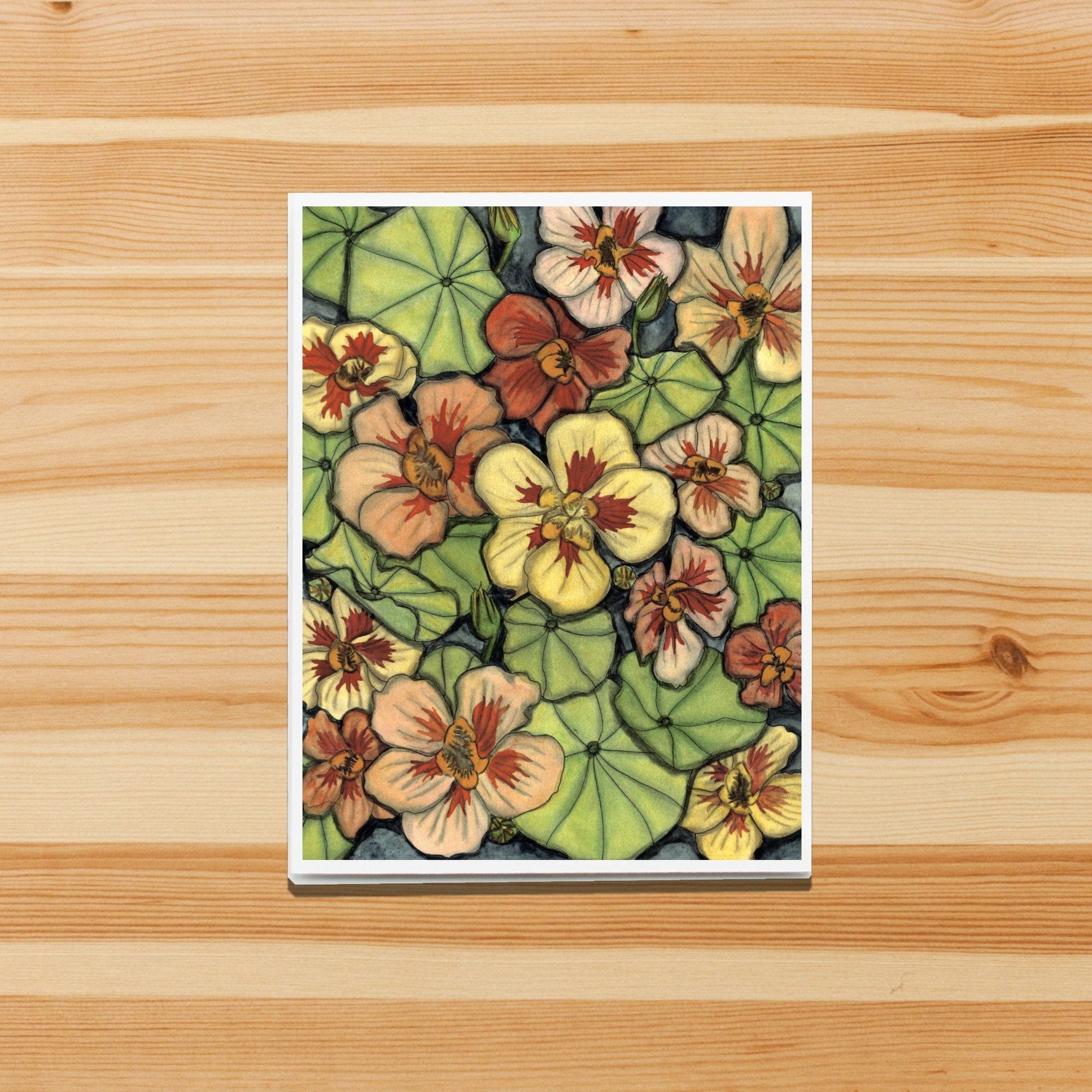 PinkPolish Design Note Cards "Nasturtium" Handmade Notecard