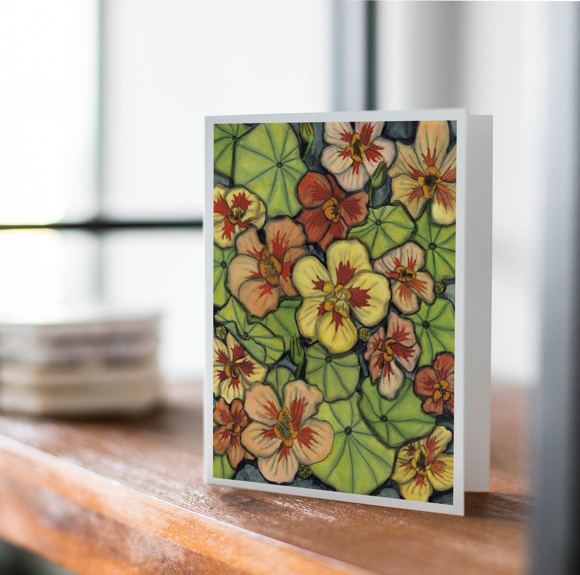 PinkPolish Design Note Cards "Nasturtium" Handmade Notecard