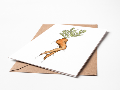 PinkPolish Design Note Cards "Naughty Carrot #1" Handmade Notecard