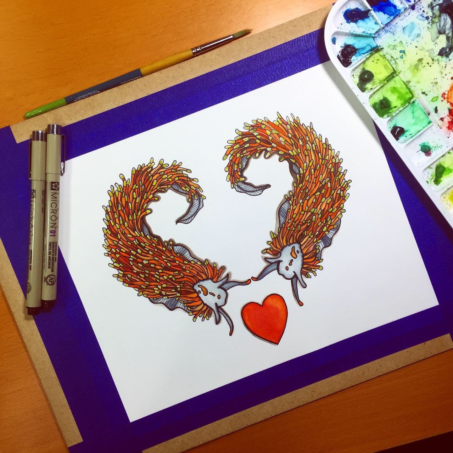 PinkPolish Design Original Art "Nudibranch Love" PNW Inspired Watercolor & Ink Illustration