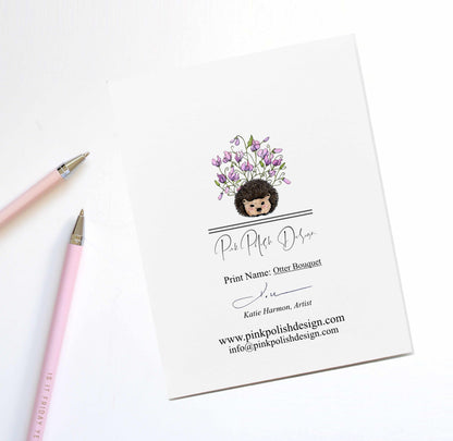 PinkPolish Design Note Cards "Otter Bouquet" Handmade Notecard