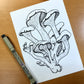 PinkPolish Design Original Art "Oyster Mushroom" PNW Fungi Inspired Original Ink Illustration, 5"x7"