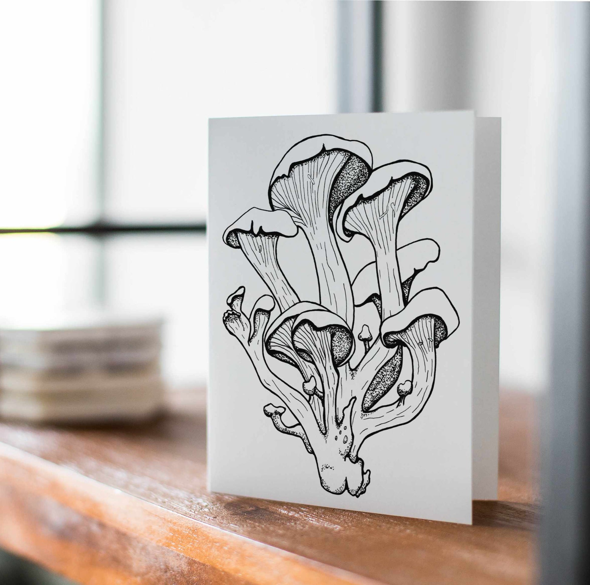 PinkPolish Design Note Cards "Oyster Mushrooms" Handmade Notecard