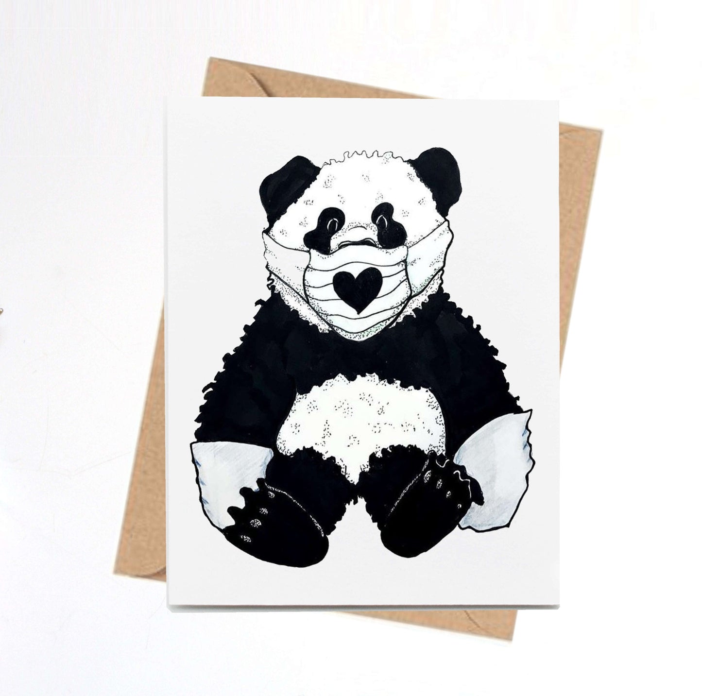 PinkPolish Design Note Cards "Panda-mic Bear" Handmade Notecard