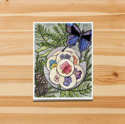 PinkPolish Design Note Cards "Pansy Shortbread" Handmade Notecard