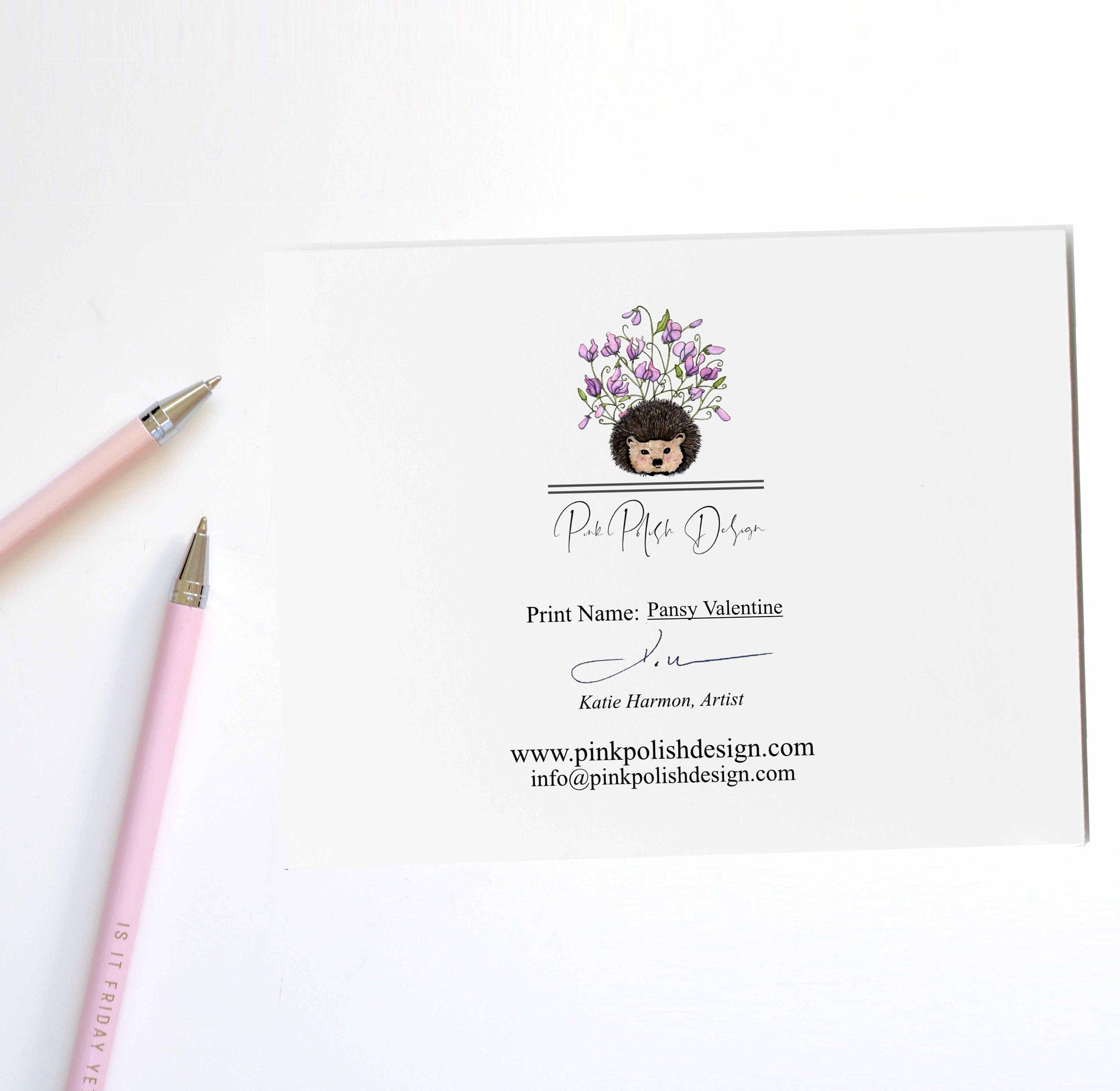 PinkPolish Design Note Cards "Pansy Valentine" Handmade Notecard