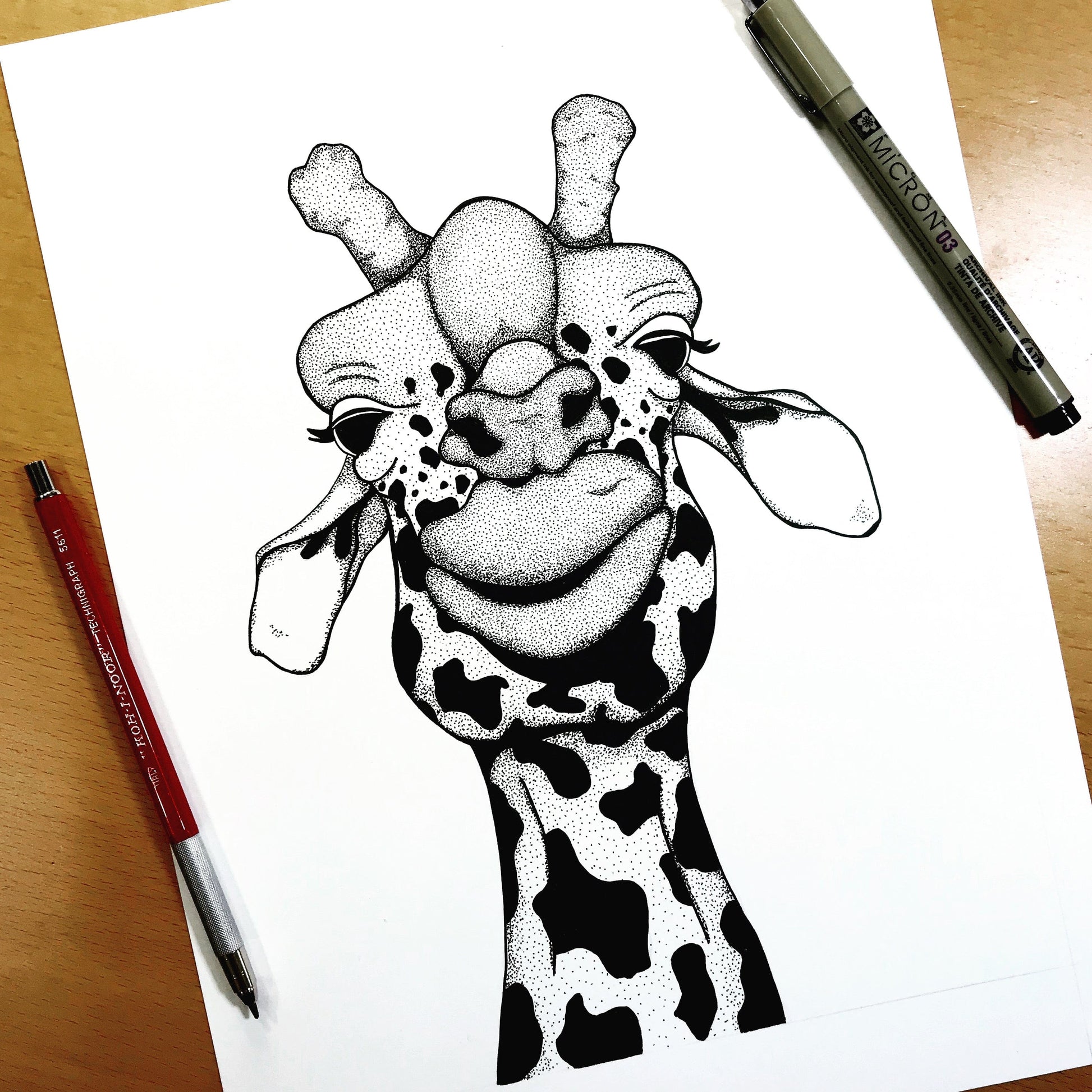 PinkPolish Design Original Art "Papa Giraffe" Funny Giraffe Inspired Original Ink Illustration