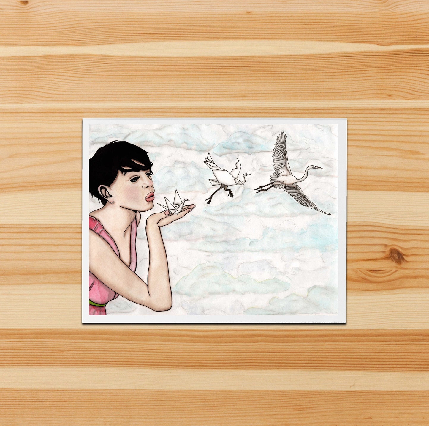 PinkPolish Design Note Cards "Paper Crane" Handmade Notecard
