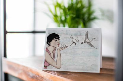 PinkPolish Design Note Cards "Paper Crane" Handmade Notecard