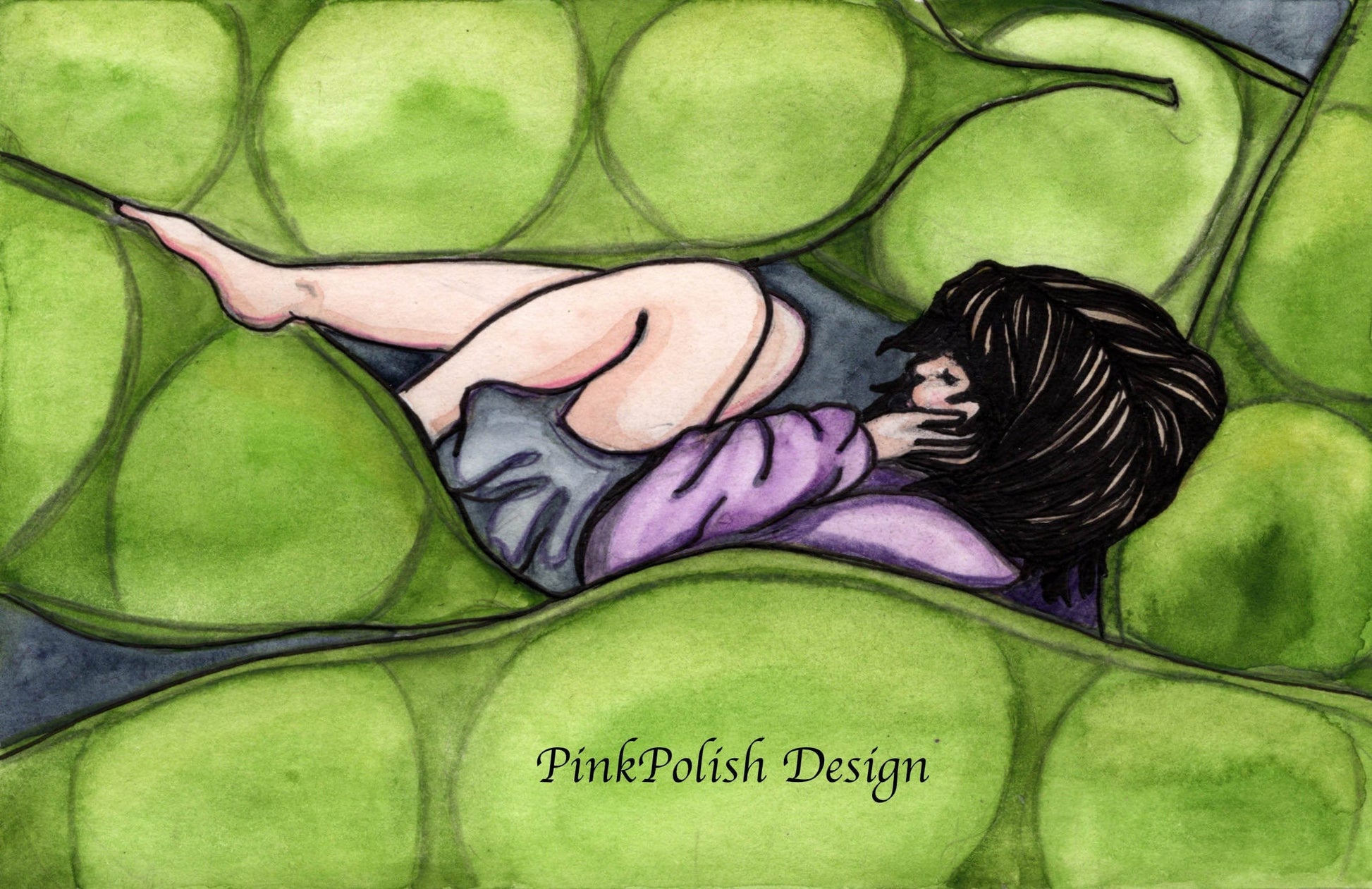 PinkPolish Design Art Prints "Pea in the Pod"  Watercolor Painting: Art Print