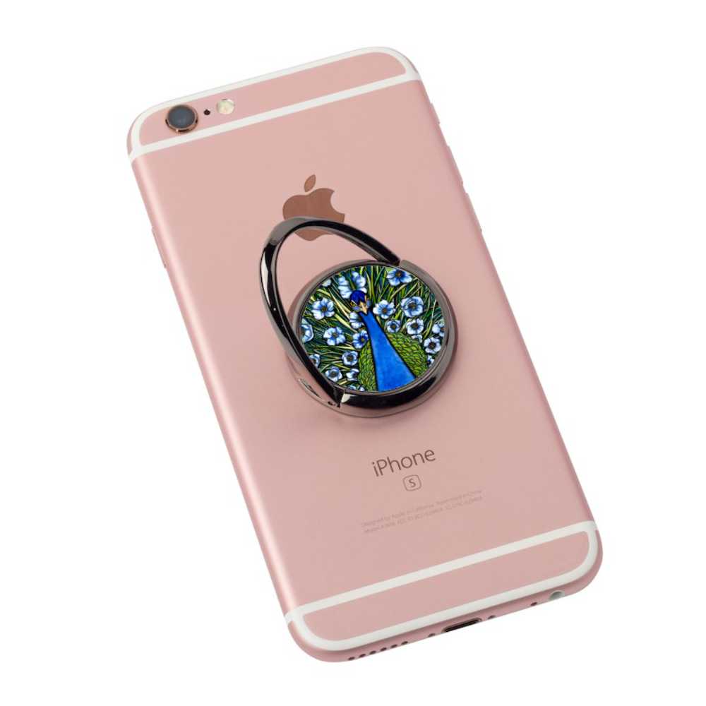 PinkPolish Design Mobile Phone Stands "Peacock Fleur Grande" Ring Style Phone Grip & Stand
