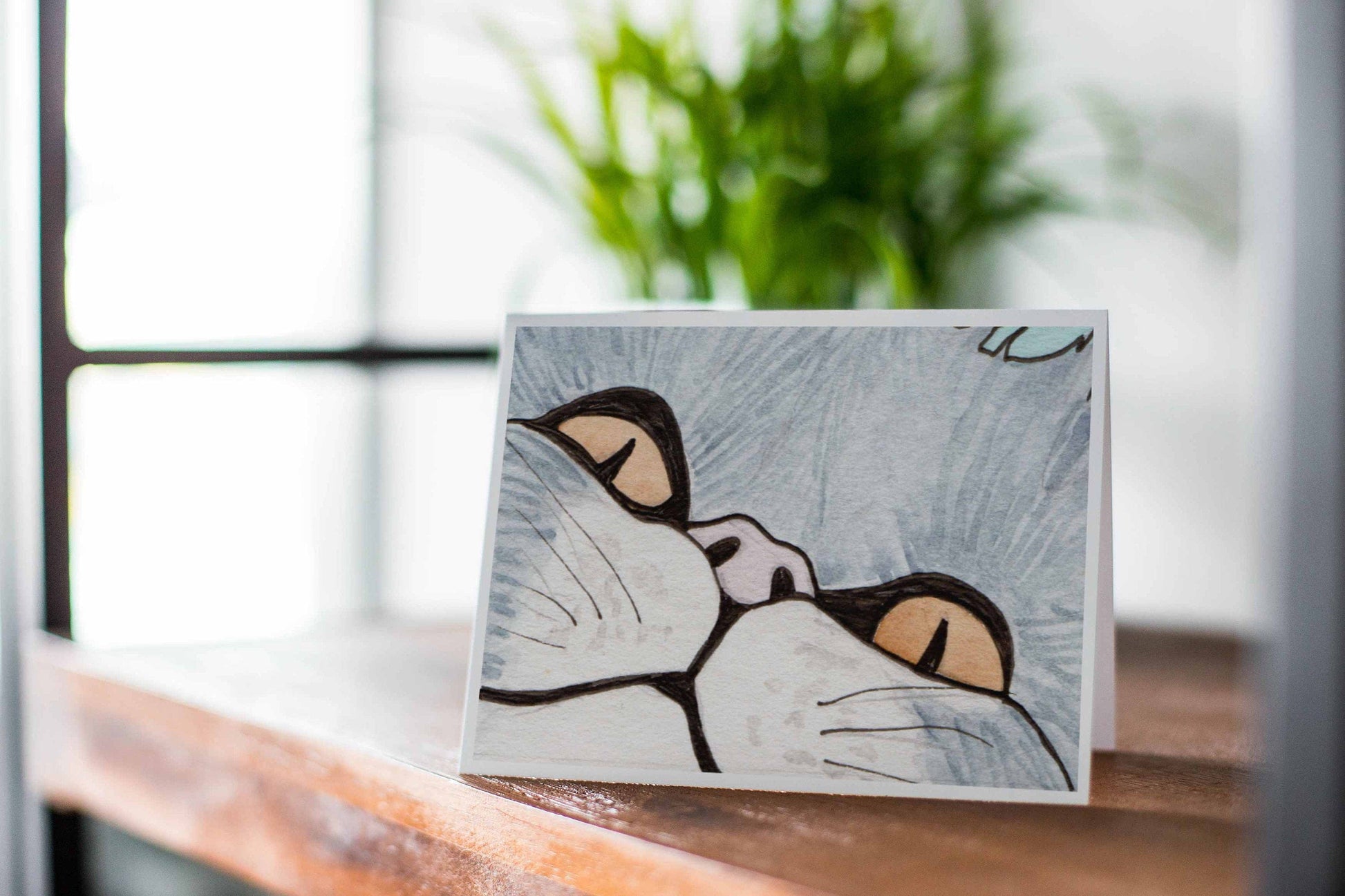 PinkPolish Design Note Cards "Peeking Cat" Handmade Notecard