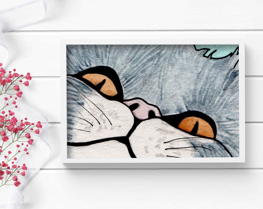 PinkPolish Design Art Prints "Peeking Cat" Watercolor Painting: Art Print