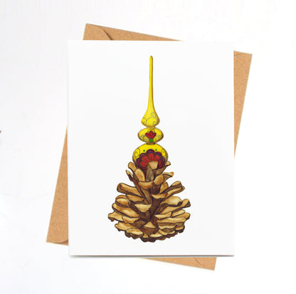 PinkPolish Design Note Cards "Pinecone Ornament" Handmade Notecard