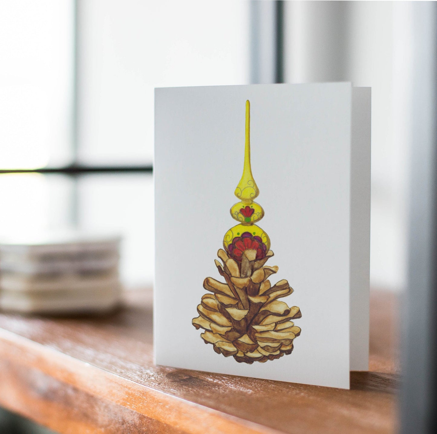 PinkPolish Design Note Cards "Pinecone Ornament" Handmade Notecard