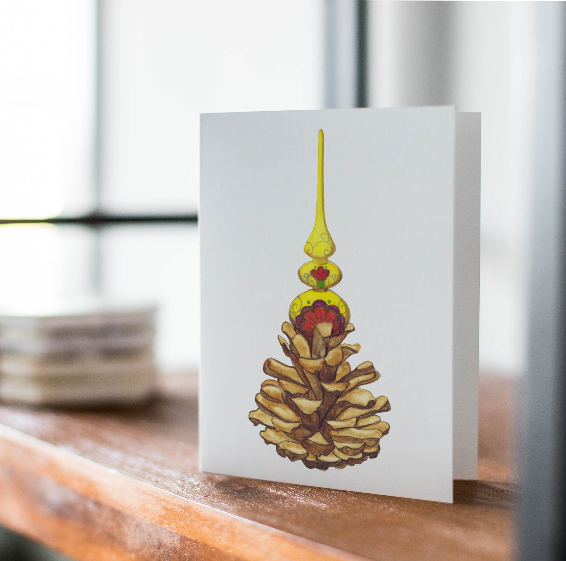 PinkPolish Design Note Cards "Pinecone Ornament" Handmade Notecard