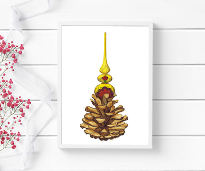 PinkPolish Design Art Prints "Pinecone Ornament" Watercolor Painting: Art Print