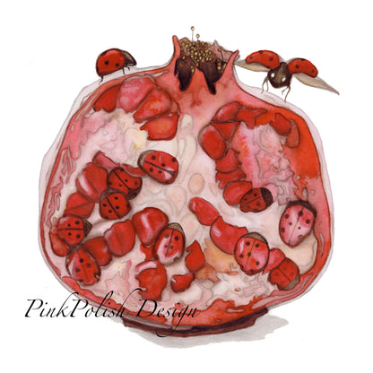 PinkPolish Design Art Prints "Pomegranate Surprise"  Watercolor Painting: Art Print