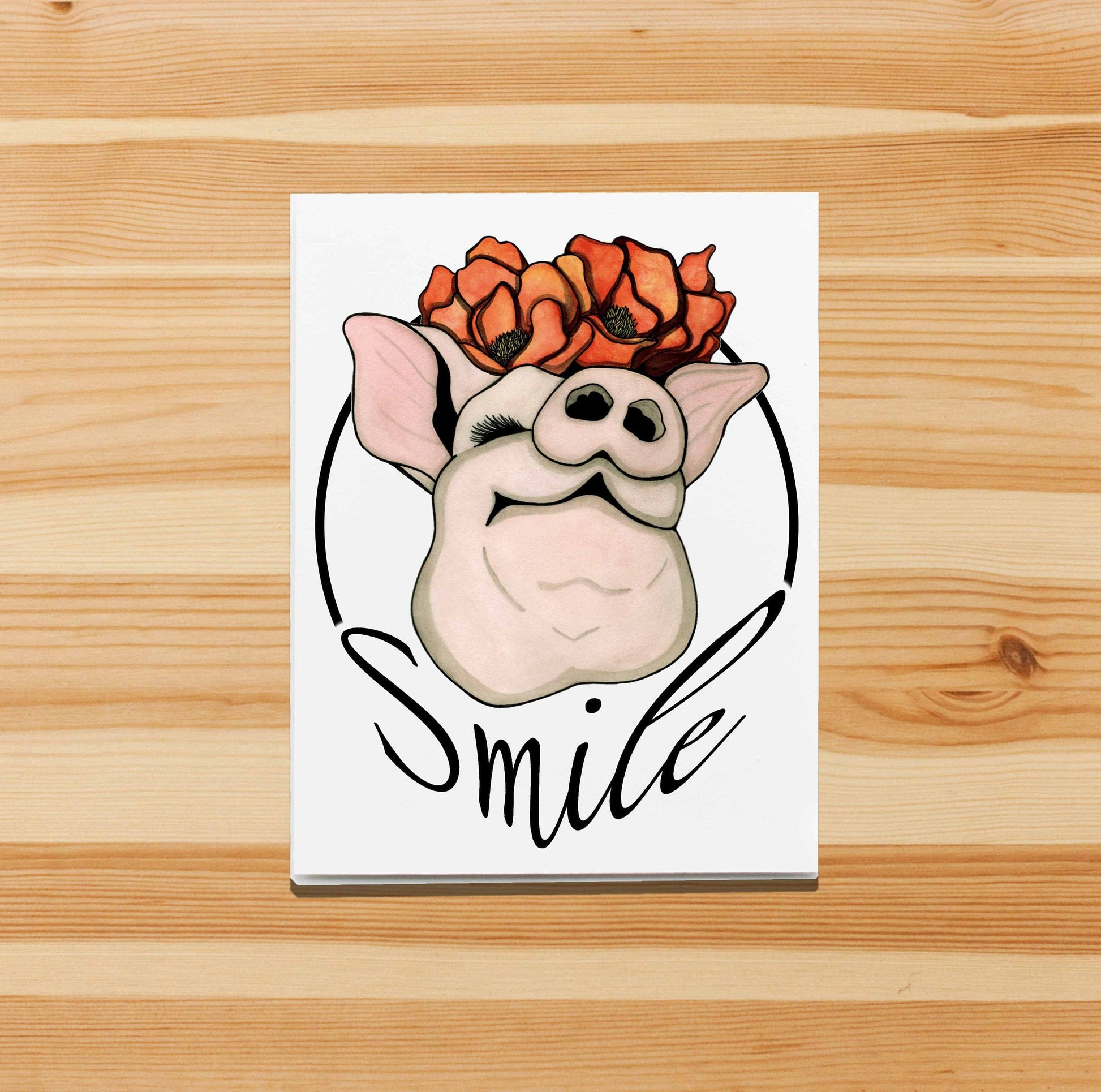 PinkPolish Design Note Cards "Poppy Pig" Handmade Notecard
