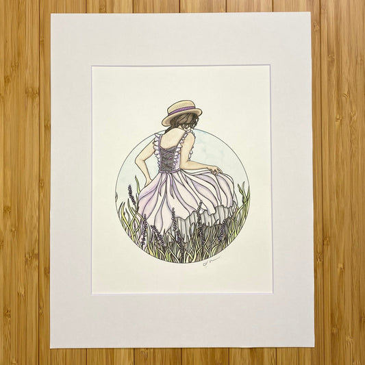 PinkPolish Design Original Art "Prairie" Lavender Field Inspired Original Watercolor & Ink Illustration