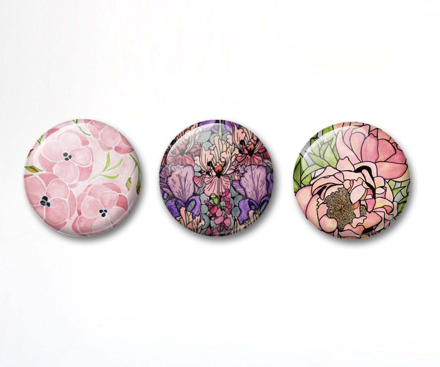 PinkPolish Design Buttons "Pretty in Pink" Button Pack - 3-Pack Pin Back Button, 1 Inch