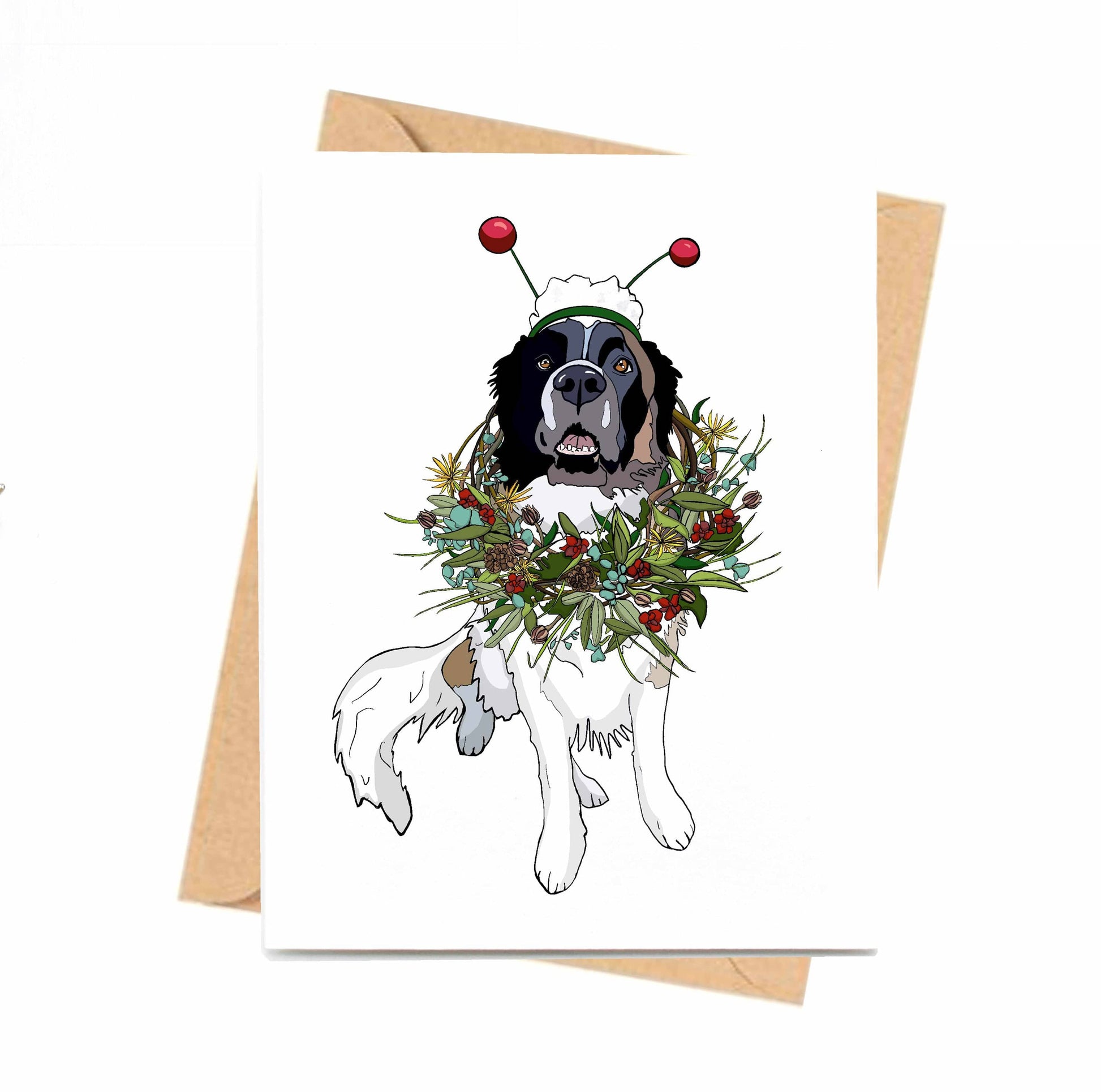 PinkPolish Design Note Cards "Puppy Wreath" Handmade Notecard