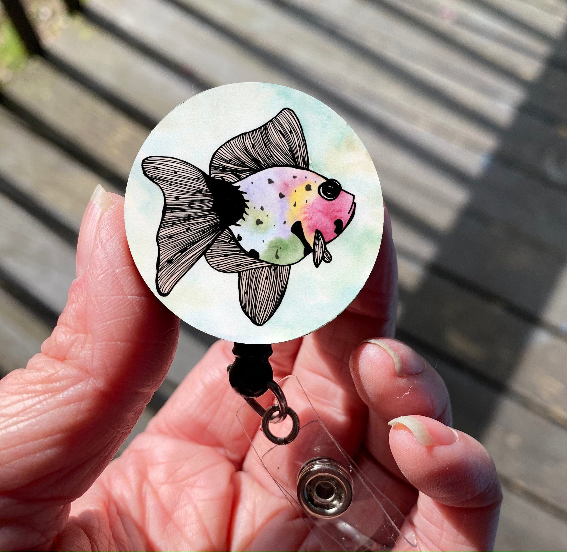 fish badge reels "Rainbow Fish" Retractable Badge Reel