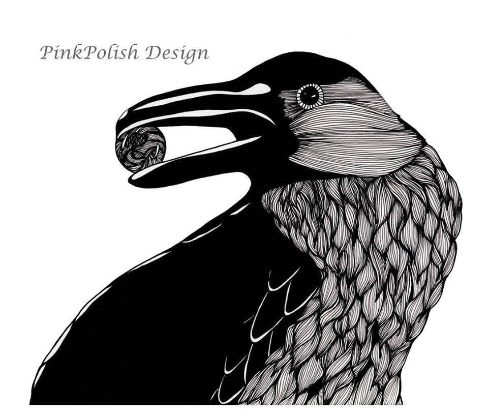 PinkPolish Design Art Prints "Raven"  Ink Drawing: Art Print