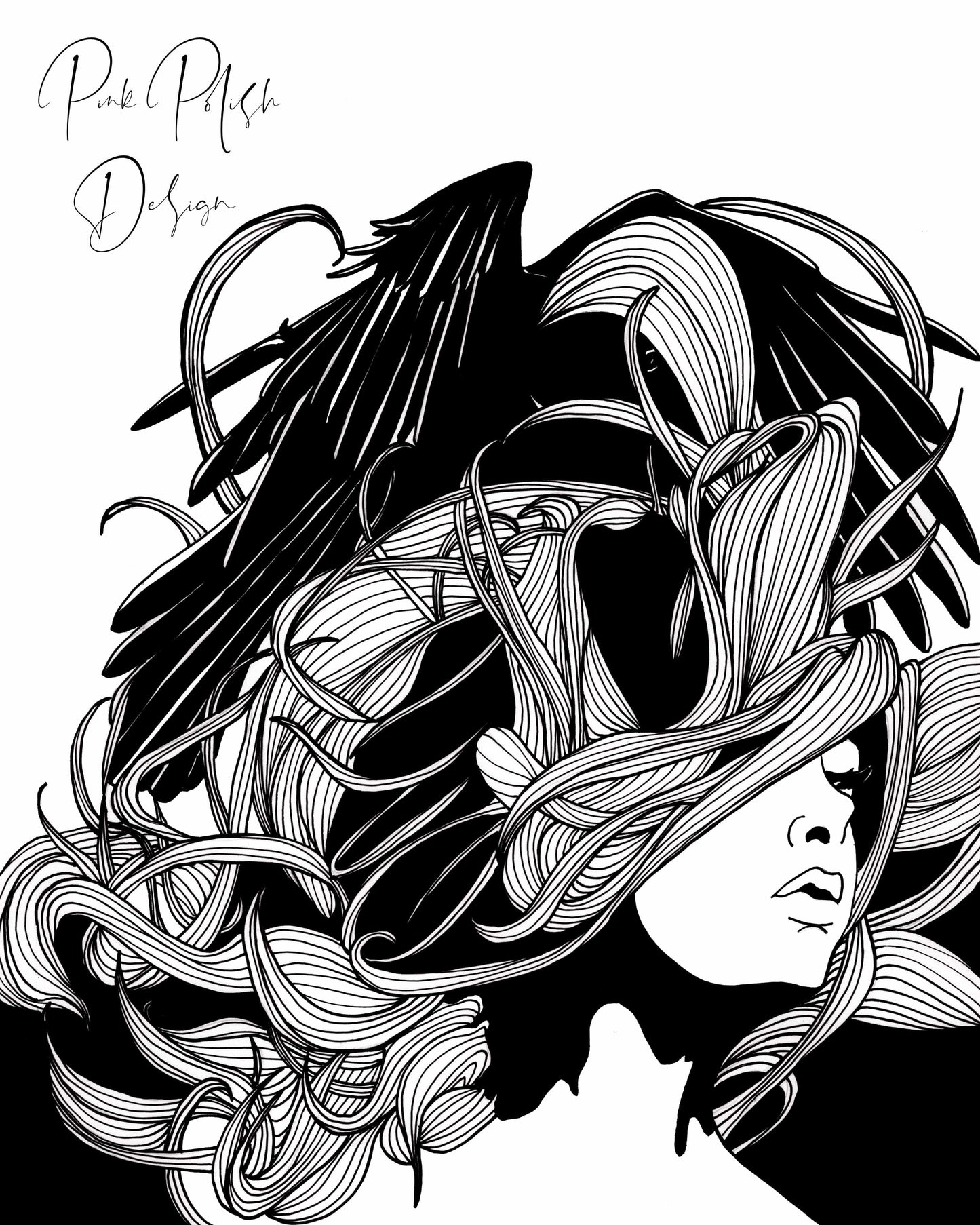 PinkPolish Design Art Prints "Raven" Ink Drawing: Art Print