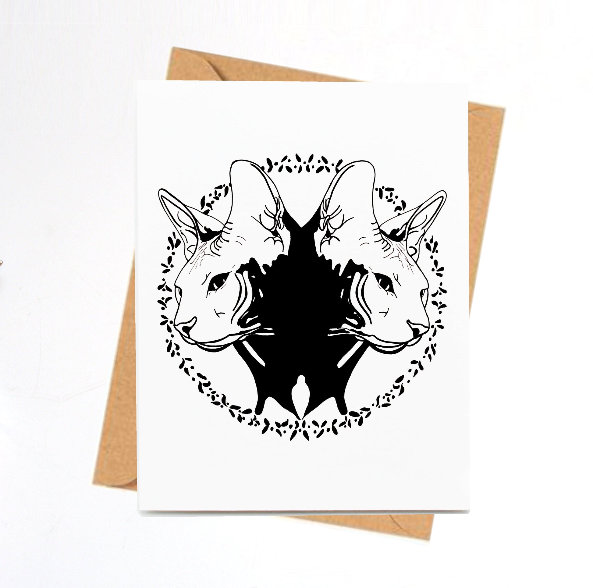 PinkPolish Design Note Cards "Rorschach Cats" Handmade Notecard