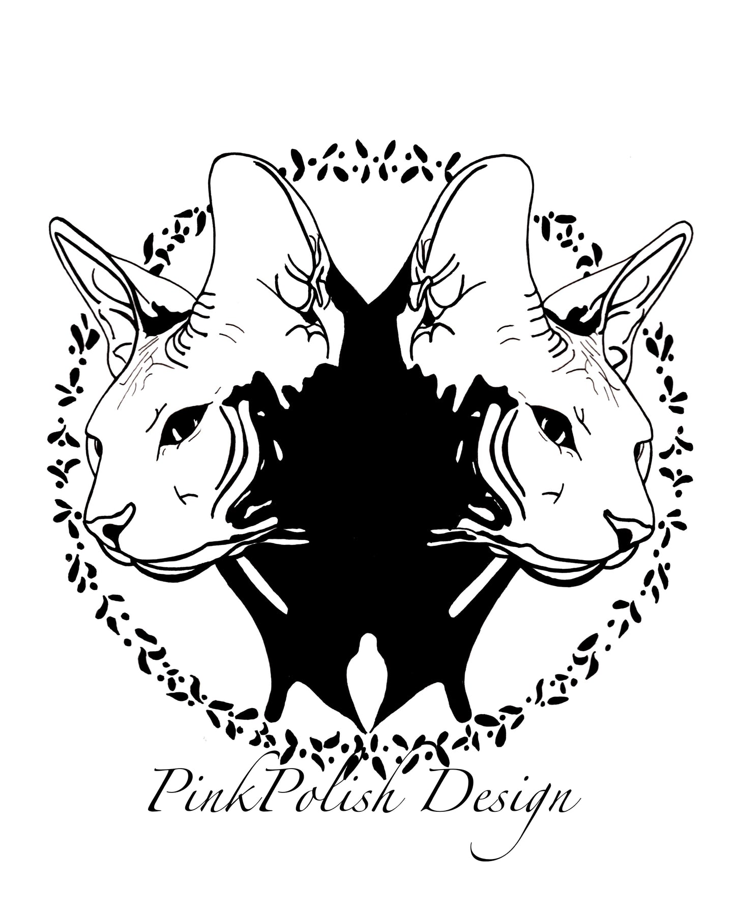 PinkPolish Design Art Prints "Rorschach Cats"  Ink Drawing: Art Print