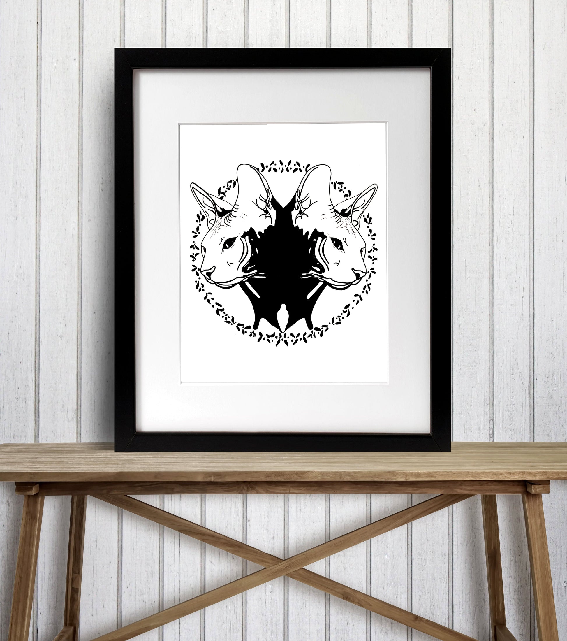 PinkPolish Design Art Prints "Rorschach Cats"  Ink Drawing: Art Print