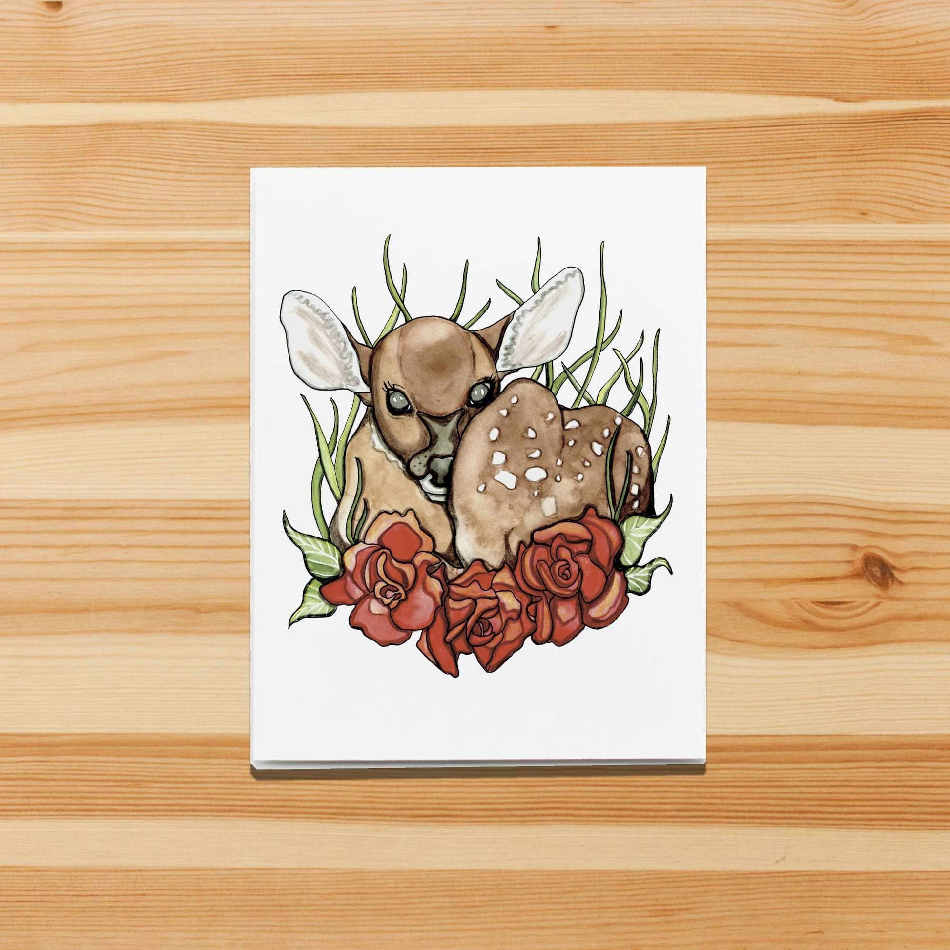 PinkPolish Design Note Cards "Rosie Deer" Handmade Notecard
