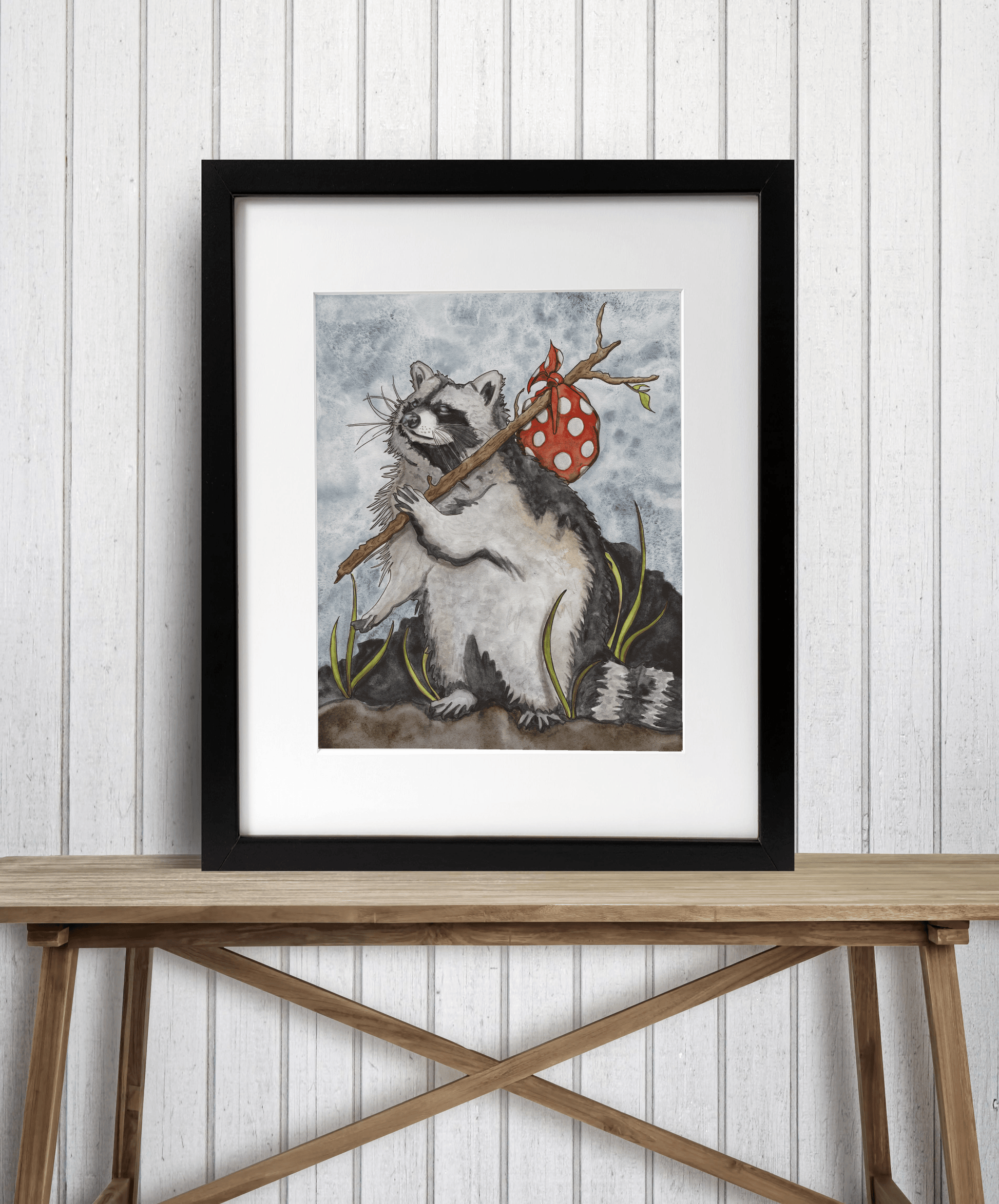 PinkPolish Design Art Prints 8x10 "Runaway Raccoon" Watercolor Painting: Art Print