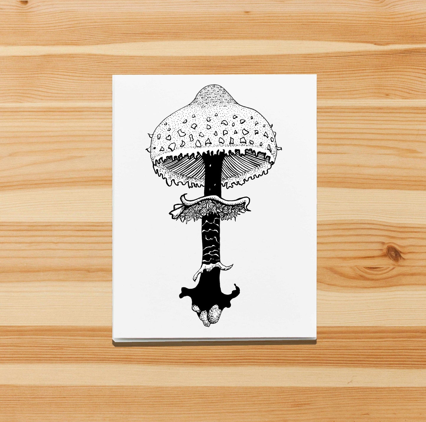 PinkPolish Design Note Cards "Shaggy Parasol Mushroom" Handmade Notecard
