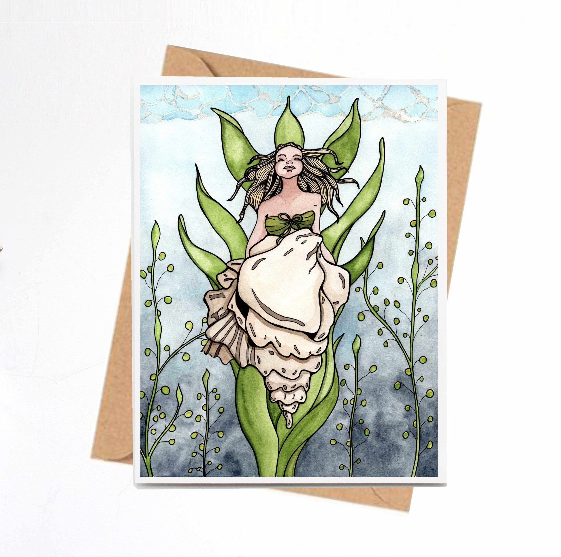 PinkPolish Design Note Cards "Shell Siren" Handmade Notecard
