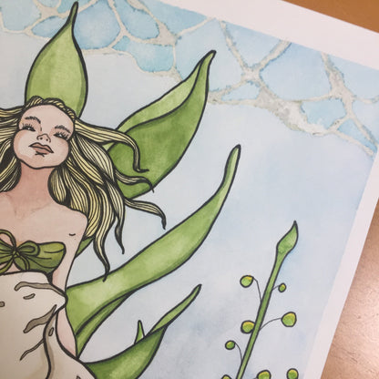 PinkPolish Design Original Art "Shell Siren" Mermaid Inspired Original Watercolor & Ink Illustration