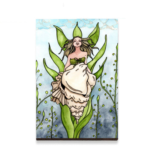 PinkPolish Design Refrigerator Magnets "Shell Siren" Mermaid Inspired Watercolor - 2"x3" Wood Refrigerator Magnet