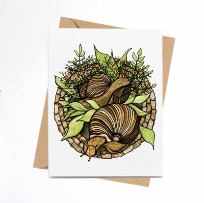 PinkPolish Design Note Cards "Snail Garden" Handmade Notecard